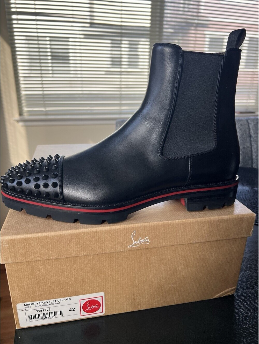 Christian Louboutin Melon Spikes Chelsea Boots Black Size 42